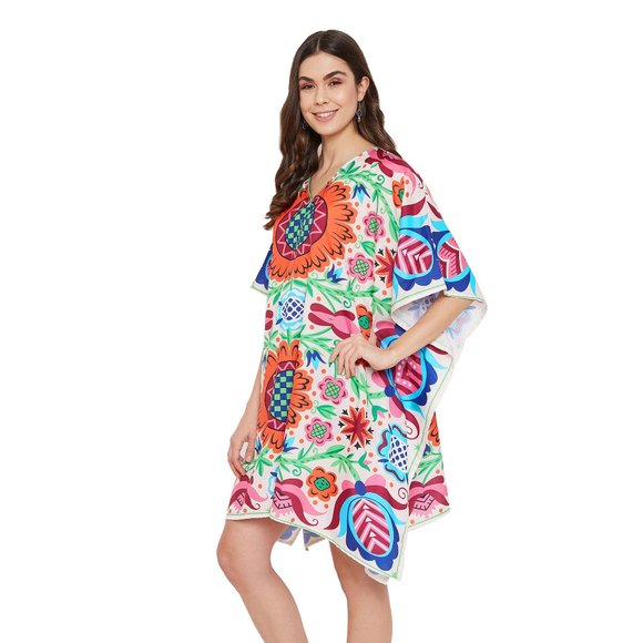 Gypsie Blu Floral Print Polyester Multicolor V-Neck Tunic Lounge Wear for Women - Picture 6 of 10